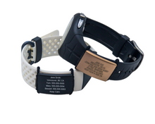Load image into Gallery viewer, Medical alert for fitbit, medical alert for Garmin, Polar. Engraved stainless steel identity tag, medical alert tag.