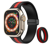 Load image into Gallery viewer, Apple Watch Band and Ring Set - Matching Men's Black and Red Silicone Set | Personalized Gift For Firefighter | Silicone Wedding Ring Man