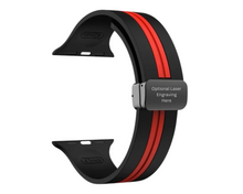 Load image into Gallery viewer, Apple Watch Band and Ring Set - Matching Men's Black and Red Silicone Set | Personalized Gift For Firefighter | Silicone Wedding Ring Man