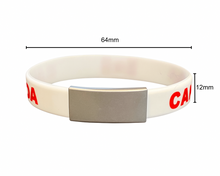 Load image into Gallery viewer, Personalized Canadian Silicone Wristband ID – Custom Stainless Steel Tag for Medical, Travel, Dementia, Kids ID or Inspirational Quote