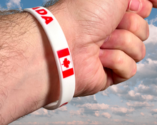 Load image into Gallery viewer, Personalized Canadian Silicone Wristband ID – Custom Stainless Steel Tag for Medical, Travel, Dementia, Kids ID or Inspirational Quote