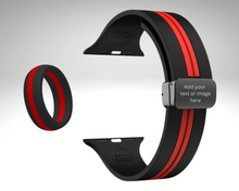 Load image into Gallery viewer, Apple Watch Band and Ring Set - Matching Men's Black and Red Silicone Set | Personalized Gift For Firefighter | Silicone Wedding Ring Man