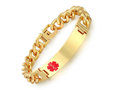 Load image into Gallery viewer, Gold Stainless Steel Medical Alert Bracelet – Unisex Laser Engraved, 220mm Figaro Chain