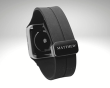 Load image into Gallery viewer, Apple Watch Black Band Personalized 38mm 40mm 41mm 42mm 44mm 45mm 49mm, Band iWatch Series 9 8 7-1, Silicone Apple Band