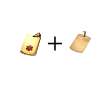 Load image into Gallery viewer, Gold Dog Tag Necklace, Personalized engraved stainless steel dog tag ID pendant, Custom health accessory.