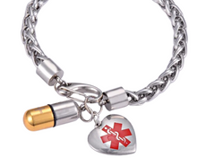 Load image into Gallery viewer, Medical ID Alert Bracelet | Pill Cylinder Holder |  Men Stainless Steel ID Tags | Personalized Bracelet with Pill Holder | Engraved Bracelet