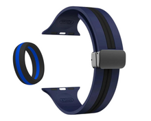 Load image into Gallery viewer, Apple Watch Band and Ring Set - Matching Men's Black and Blue Silicone Set | Personalized Gift For Policeman | Silicone Wedding Ring Man