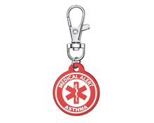 Load image into Gallery viewer, Red Medical Alert Keychain – Personalized Round Aluminum Emergency ID Tag with Engraving