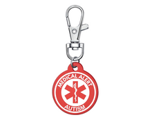 Load image into Gallery viewer, Red Medical Alert Keychain – Personalized Round Aluminum Emergency ID Tag with Engraving