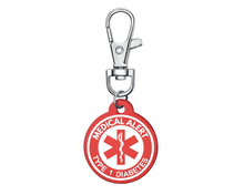 Load image into Gallery viewer, Red Medical Alert Keychain – Personalized Round Aluminum Emergency ID Tag with Engraving