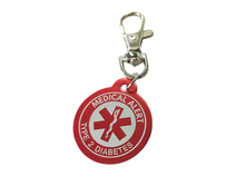 Load image into Gallery viewer, Red Medical Alert Keychain – Personalized Round Aluminum Emergency ID Tag with Engraving