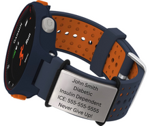 Load image into Gallery viewer, Medical alert for fitbit, medical alert for Garmin, Polar. Engraved stainless steel identity tag, medical alert tag.