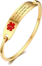Charger l'image dans la galerie, Engraved gold bangle medical alert bracelet.