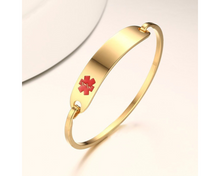 Load image into Gallery viewer, Gold medical alert bangle bracelet.
