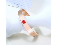 Load image into Gallery viewer, Rose gold stainless steel medical alert bangle bracelet.
