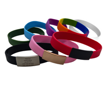 Load image into Gallery viewer, Stretch Silicone Wrist ID, 13mm wide, Adult size.
