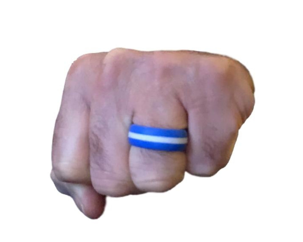 White Stripe Blue Silicone Ring