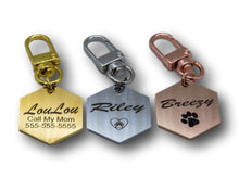 Load image into Gallery viewer, custom hexagon dog tag in three colors
