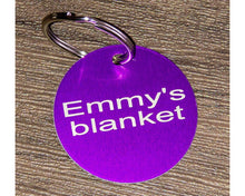 Load image into Gallery viewer, Aluminum name tag purple engraved