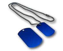 Load image into Gallery viewer, Military Dog Tag Medical Alert Necklace - Blue Aluminum Engraved
