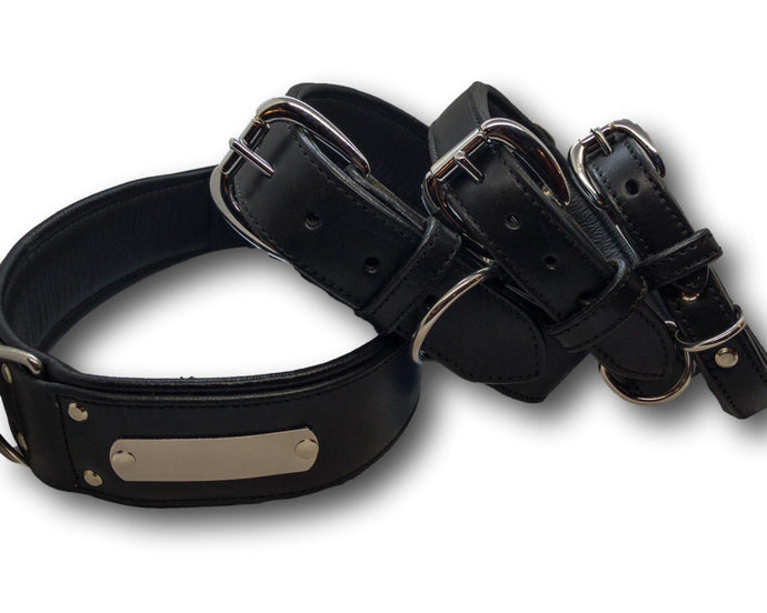 Personalized Dog collar | Black leather dog collar | My Custom ID™