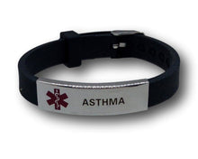 Load image into Gallery viewer, Medical Alert Bracelet. Adjustable silicone band. Pre-engraved.