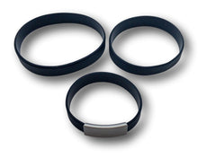 Load image into Gallery viewer, Wrist ID Stretch Black Silicone Bracelet in kid and adult sizes.