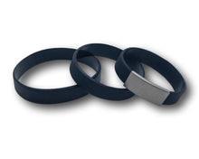 Load image into Gallery viewer, Wrist ID Stretch Black Silicone Bracelet in kid and adult sizes.