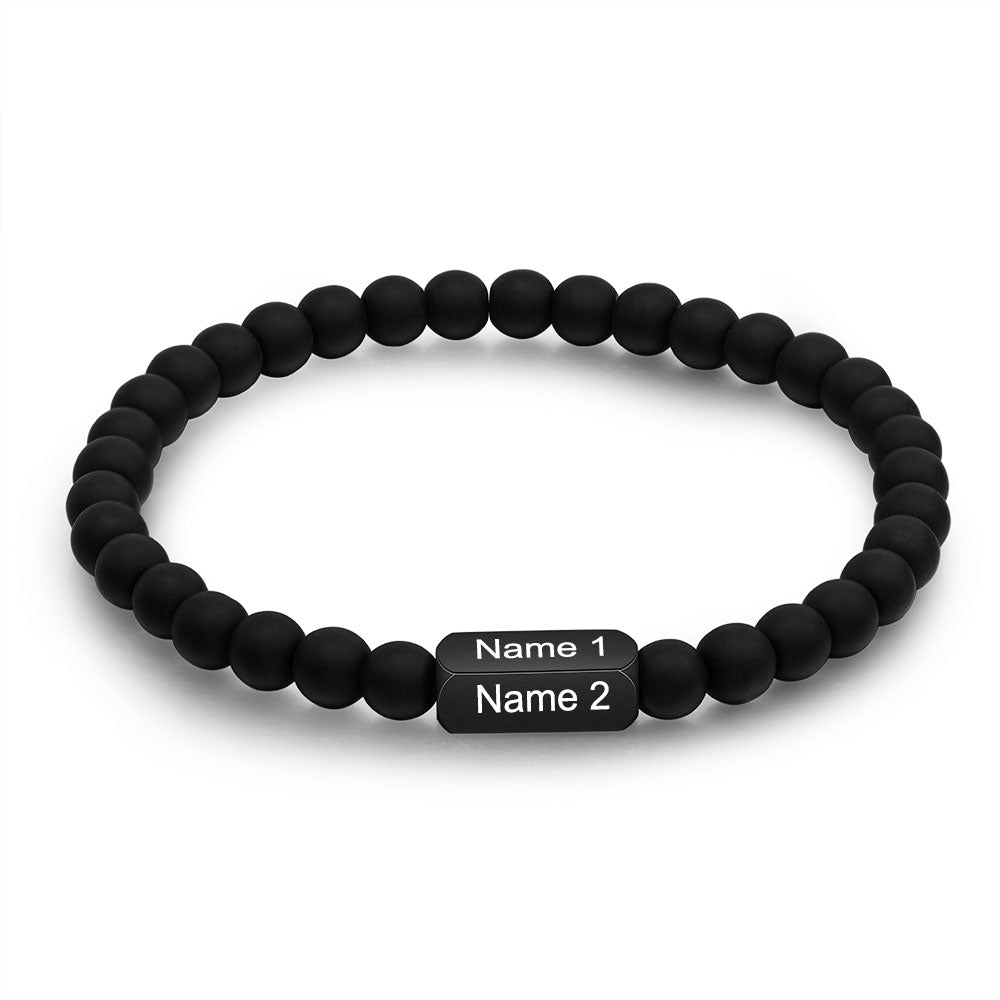 Men Bracelet - Black Bead Bracelet for Guys - Personalized gift for Dad, Husband - Engraved Name Bracelet for Him