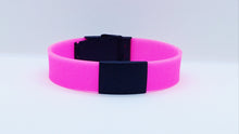 Load image into Gallery viewer, Id Bracelet, Personalized Bracelet, 20mm Pink Band. Silver, Black, Rose Gold Faceplate, Medical Alert Bracelet. freeshipping - My Custom ID