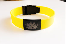 Charger l'image dans la galerie, Id Bracelet, Personalized Bracelet, 20mm Yellow band. Silver, Black, Rose Gold faceplate. freeshipping - My Custom ID