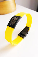 Charger l'image dans la galerie, Id Bracelet, Personalized Bracelet, 20mm Yellow band. Silver, Black, Rose Gold faceplate. freeshipping - My Custom ID