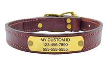 Charger l'image dans la galerie, Dog Collar, Leather & Engraved Nameplate, Chestnut, 1" wide. freeshipping - My Custom ID