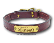 Charger l'image dans la galerie, Dog Collar, Leather & Engraved Nameplate, Chestnut, 1" wide. freeshipping - My Custom ID