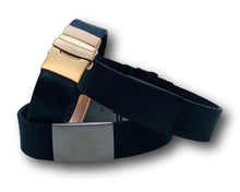 Load image into Gallery viewer, 3 black silicone medical alert bracelets stacked on top of each other.