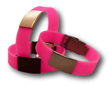 Load image into Gallery viewer, Id Bracelet, Personalized Bracelet, 20mm Pink Band. Silver, Black, Rose Gold Faceplate, Medical Alert Bracelet. freeshipping - My Custom ID