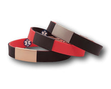 Load image into Gallery viewer, Id Bracelet, Personalized Bracelet, 15mm Reversible band.  Silver, Black, Rose Gold Nameplate. freeshipping - My Custom ID