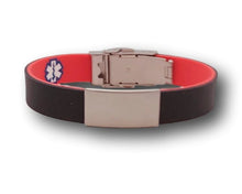 Load image into Gallery viewer, Id Bracelet, Personalized Bracelet, 15mm Reversible band.  Silver, Black, Rose Gold Nameplate. freeshipping - My Custom ID