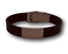 Load image into Gallery viewer, Id Bracelet, Personalized Bracelet, 15mm Black band. Silver, Black, Rose Gold Faceplate. freeshipping - My Custom ID