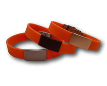 Charger l'image dans la galerie, Id Bracelet, Personalized Bracelet, 15mm Orange Band. Silver, Black, Rose Gold Faceplate. freeshipping - My Custom ID