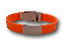 Charger l'image dans la galerie, Id Bracelet, Personalized Bracelet, 15mm Orange Band. Silver, Black, Rose Gold Faceplate. freeshipping - My Custom ID