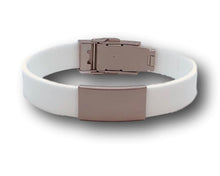 Load image into Gallery viewer, Id Bracelet, Personalized Bracelet, 15mm White Band. Silver, Black, Rose Gold Faceplate. freeshipping - My Custom ID