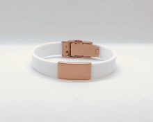 Load image into Gallery viewer, Id Bracelet, Personalized Bracelet, 15mm White Band. Silver, Black, Rose Gold Faceplate. freeshipping - My Custom ID