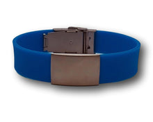 Load image into Gallery viewer, Id Bracelet, Personalized Bracelet, 20mm Blue band. Silver, Black, Rose Gold faceplate. freeshipping - My Custom ID