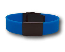 Load image into Gallery viewer, Id Bracelet, Personalized Bracelet, 20mm Blue band. Silver, Black, Rose Gold faceplate. freeshipping - My Custom ID