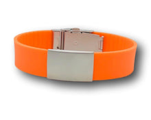 Load image into Gallery viewer, Id Bracelet, Personalized Bracelet, 20mm Orange Band. Silver, Black, Rose Gold Faceplate. freeshipping - My Custom ID