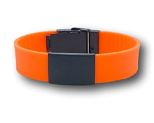 Load image into Gallery viewer, Id Bracelet, Personalized Bracelet, 20mm Orange Band. Silver, Black, Rose Gold Faceplate. freeshipping - My Custom ID