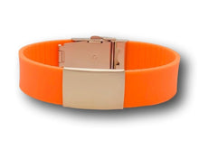 Load image into Gallery viewer, Id Bracelet, Personalized Bracelet, 20mm Orange Band. Silver, Black, Rose Gold Faceplate. freeshipping - My Custom ID