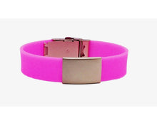 Load image into Gallery viewer, Id Bracelet, Personalized Bracelet, 20mm Pink Band. Silver, Black, Rose Gold Faceplate, Medical Alert Bracelet. freeshipping - My Custom ID