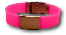 Load image into Gallery viewer, Id Bracelet, Personalized Bracelet, 20mm Pink Band. Silver, Black, Rose Gold Faceplate, Medical Alert Bracelet. freeshipping - My Custom ID